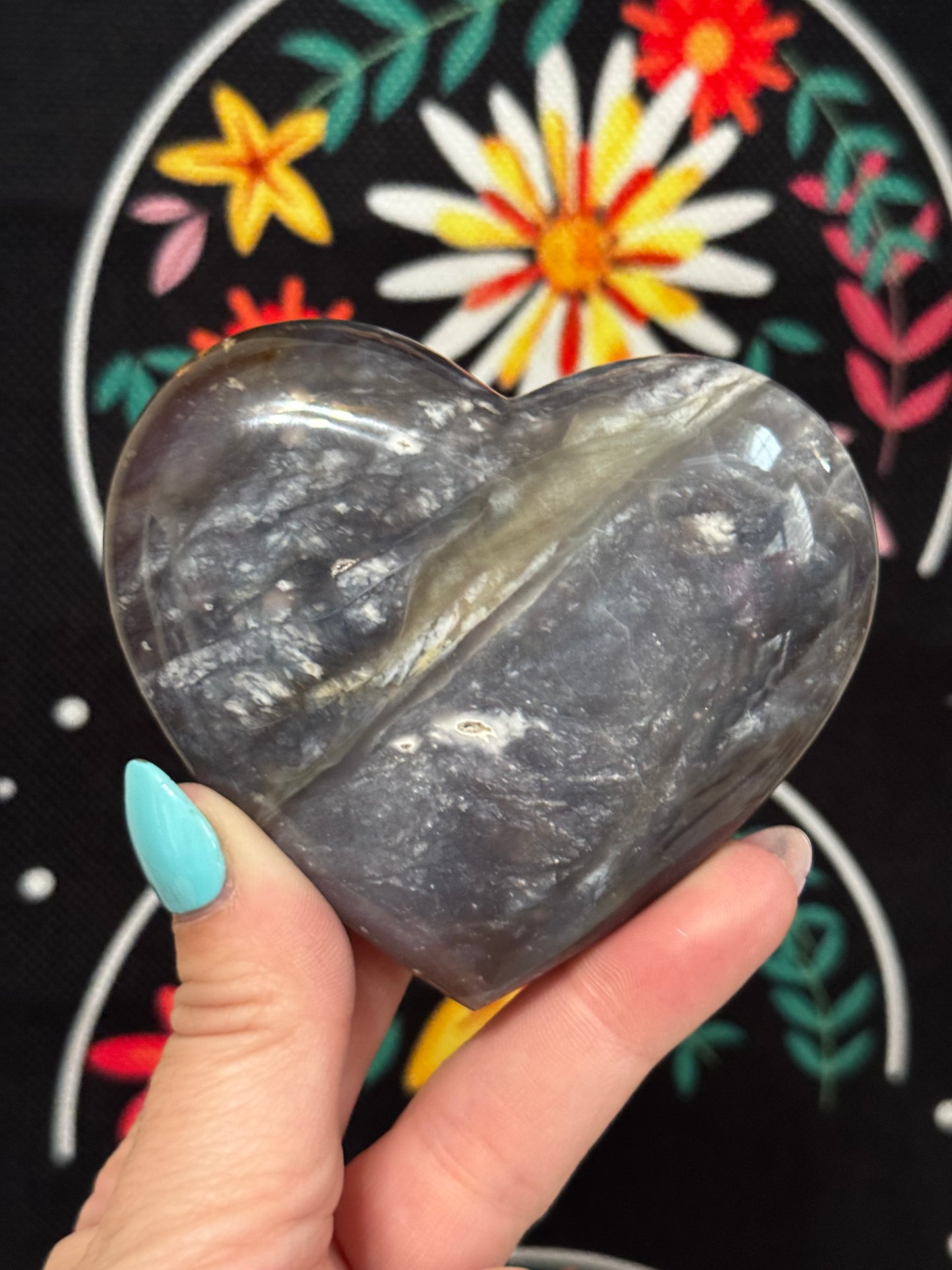 Blue Plume Agate Heart