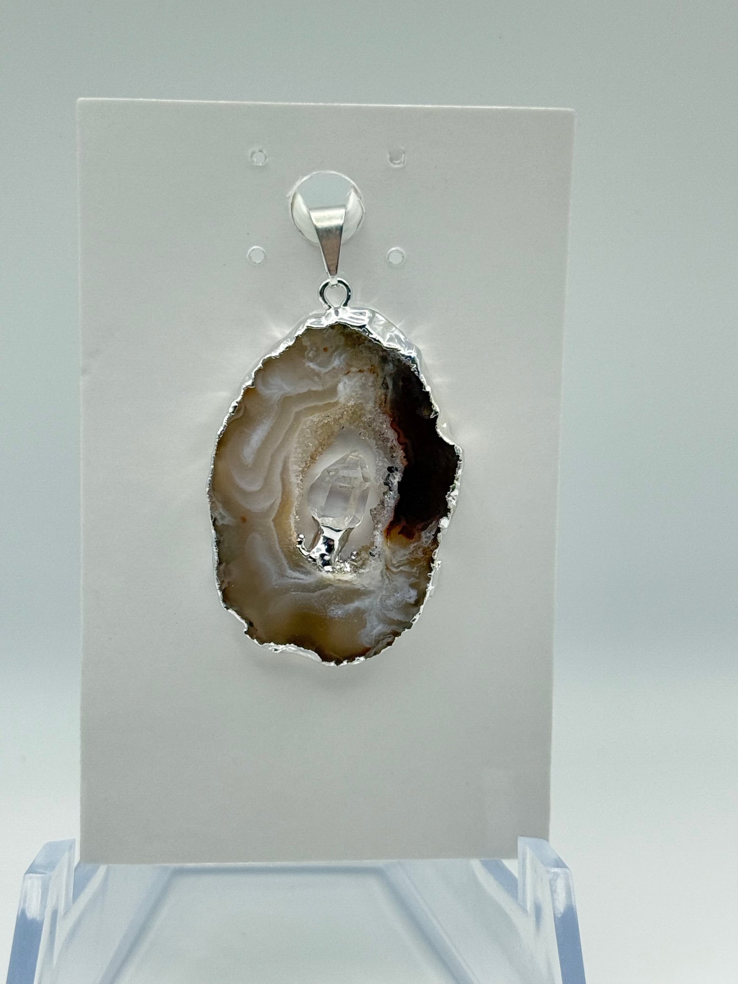 Agate Slice with Quartz Pendant (silver)