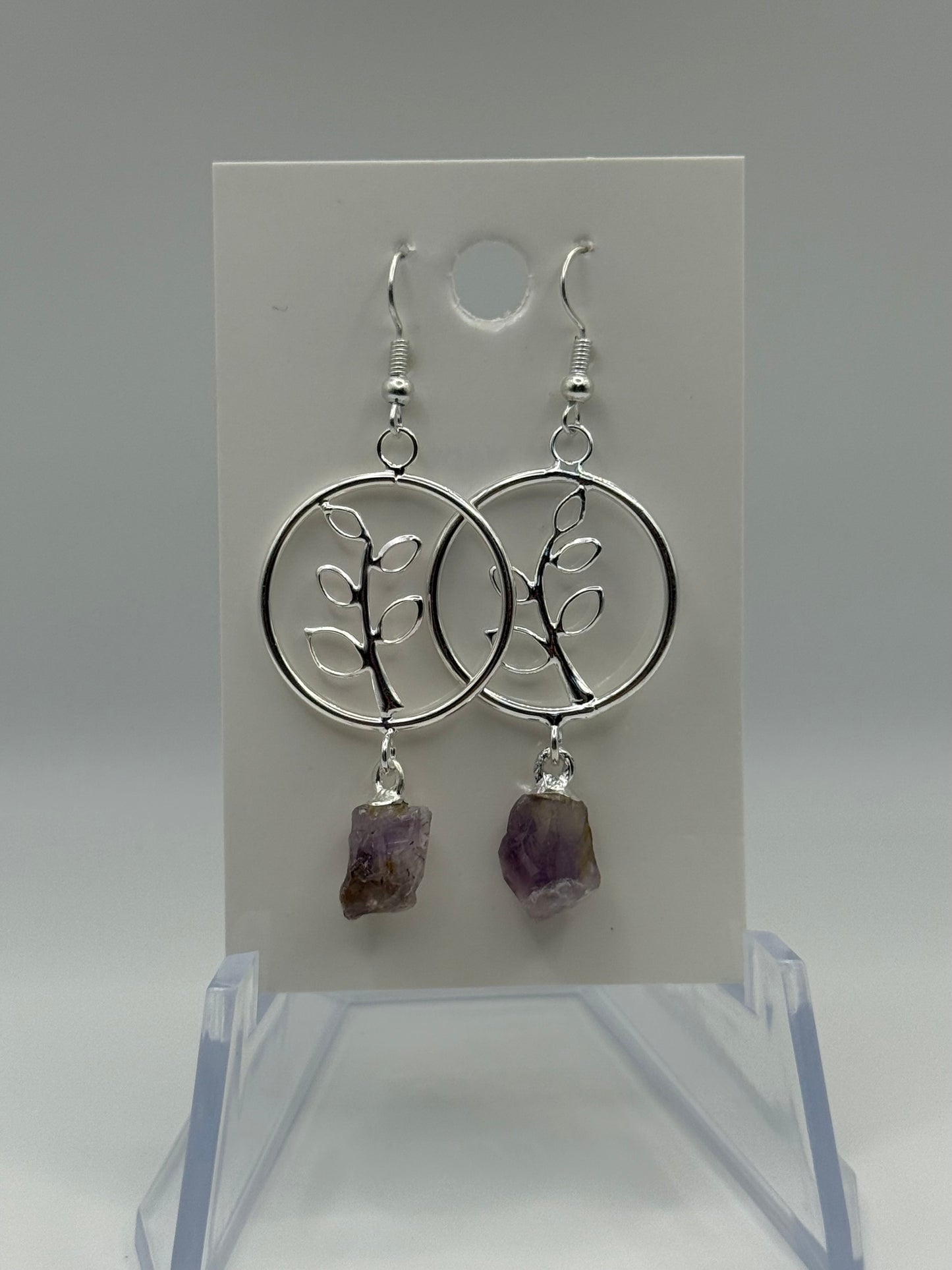 Amethyst Silver Leaf Earrings