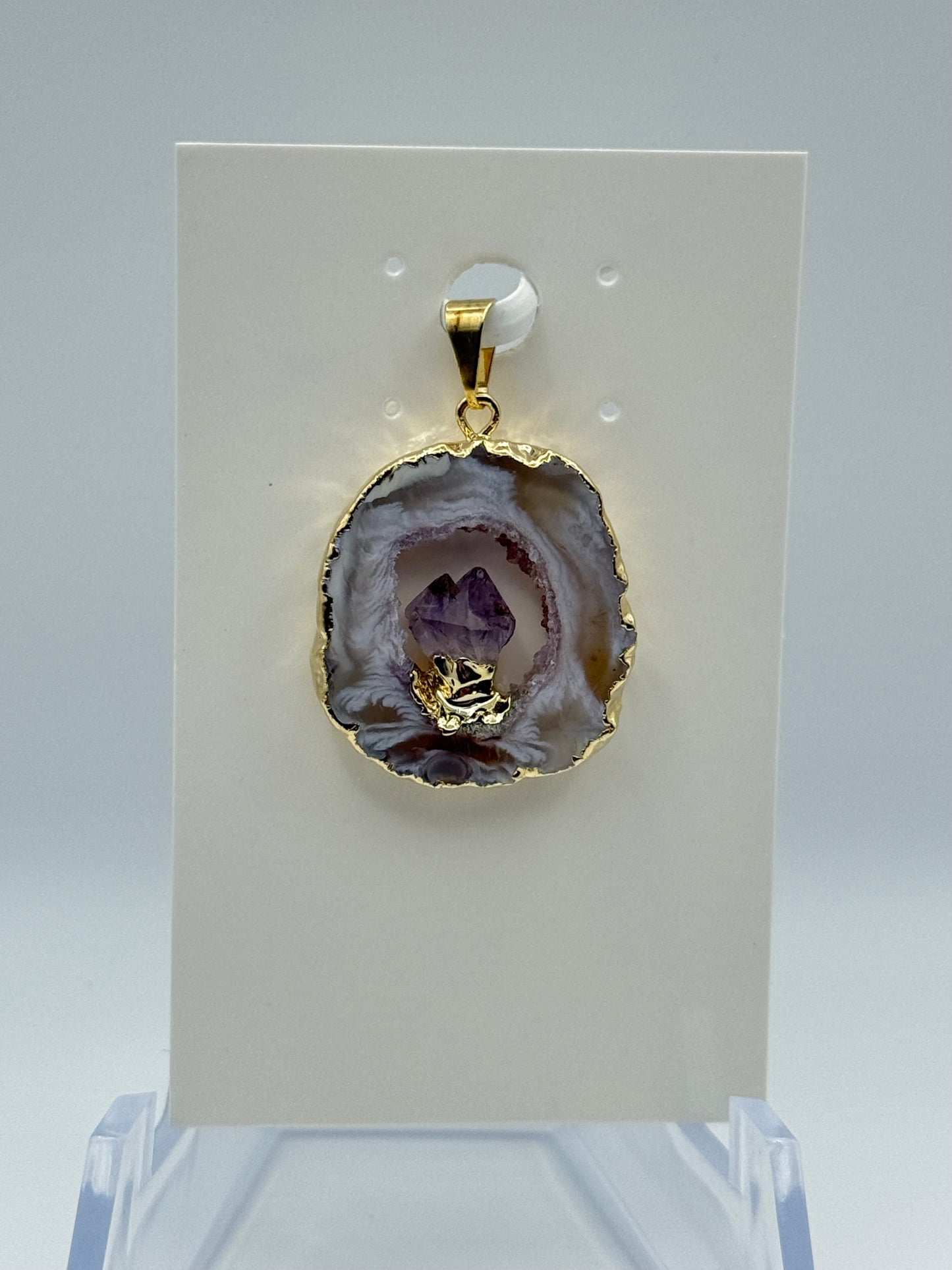 Agate Slice with Amethyst Pendant (gold)