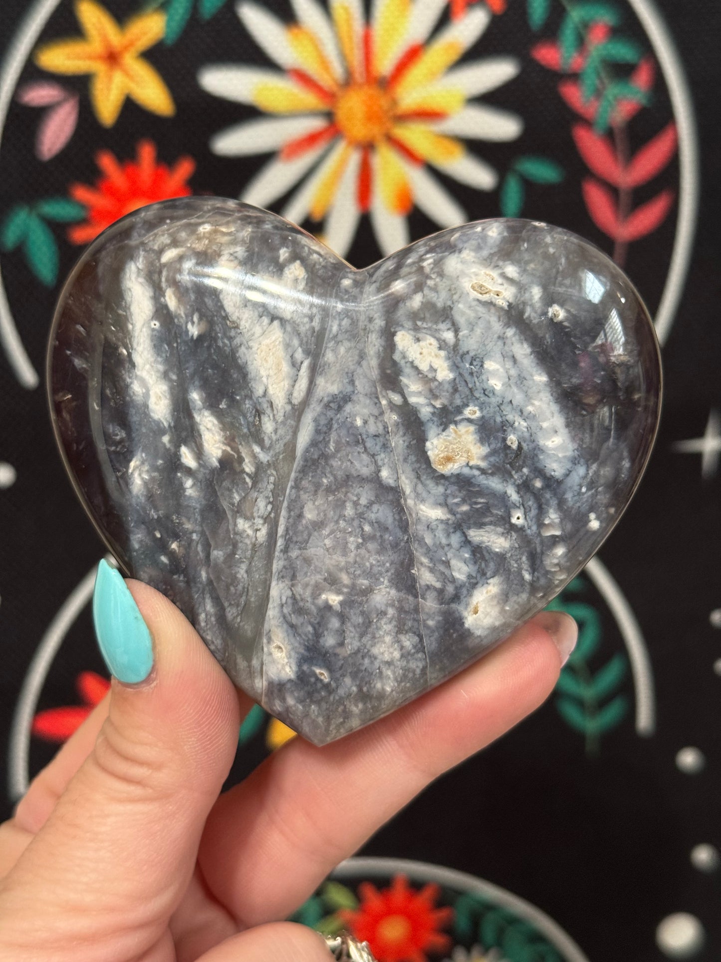 Blue Plume Agate Heart