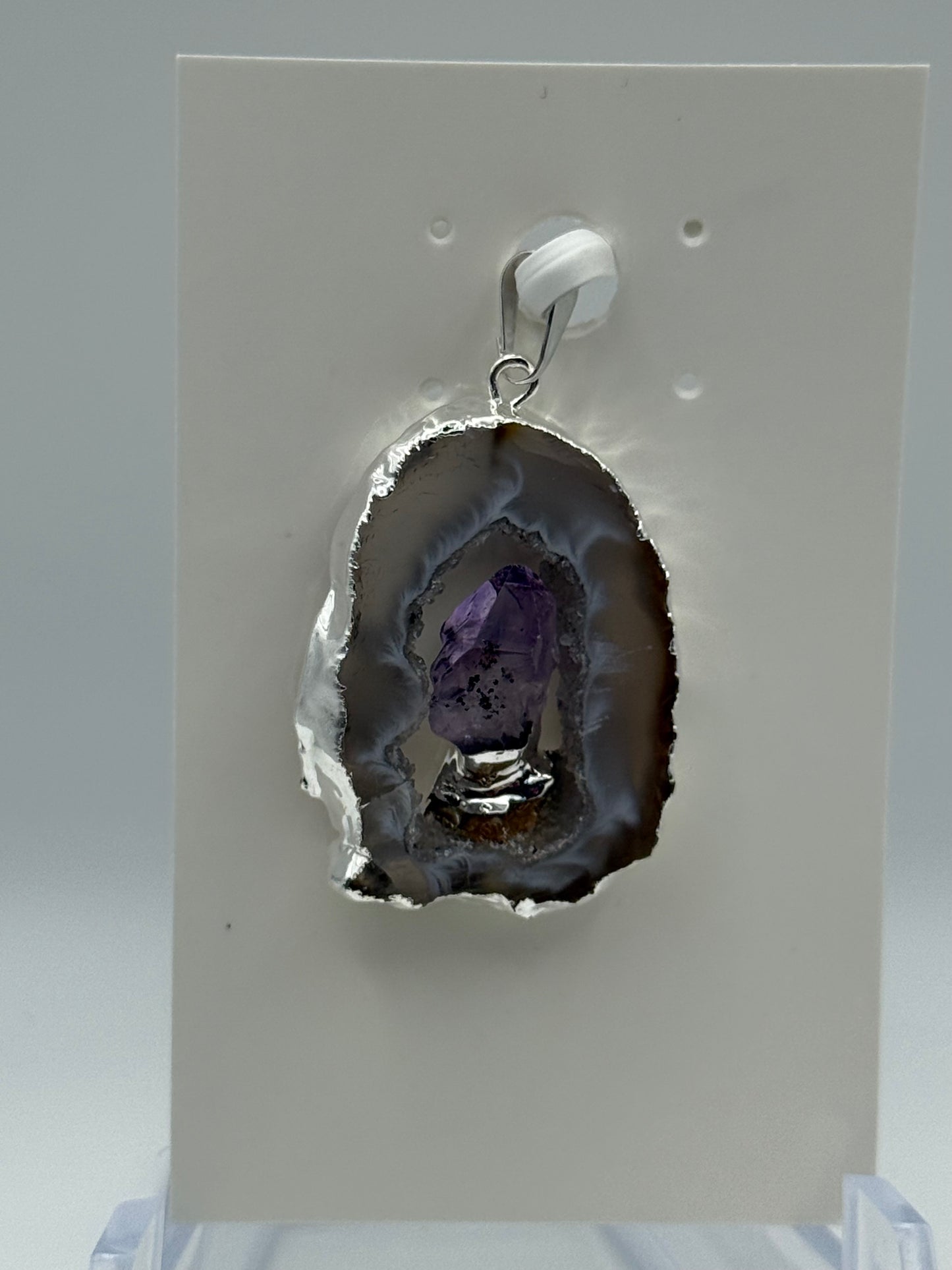 Agate Slice with Amethyst Pendant (silver)