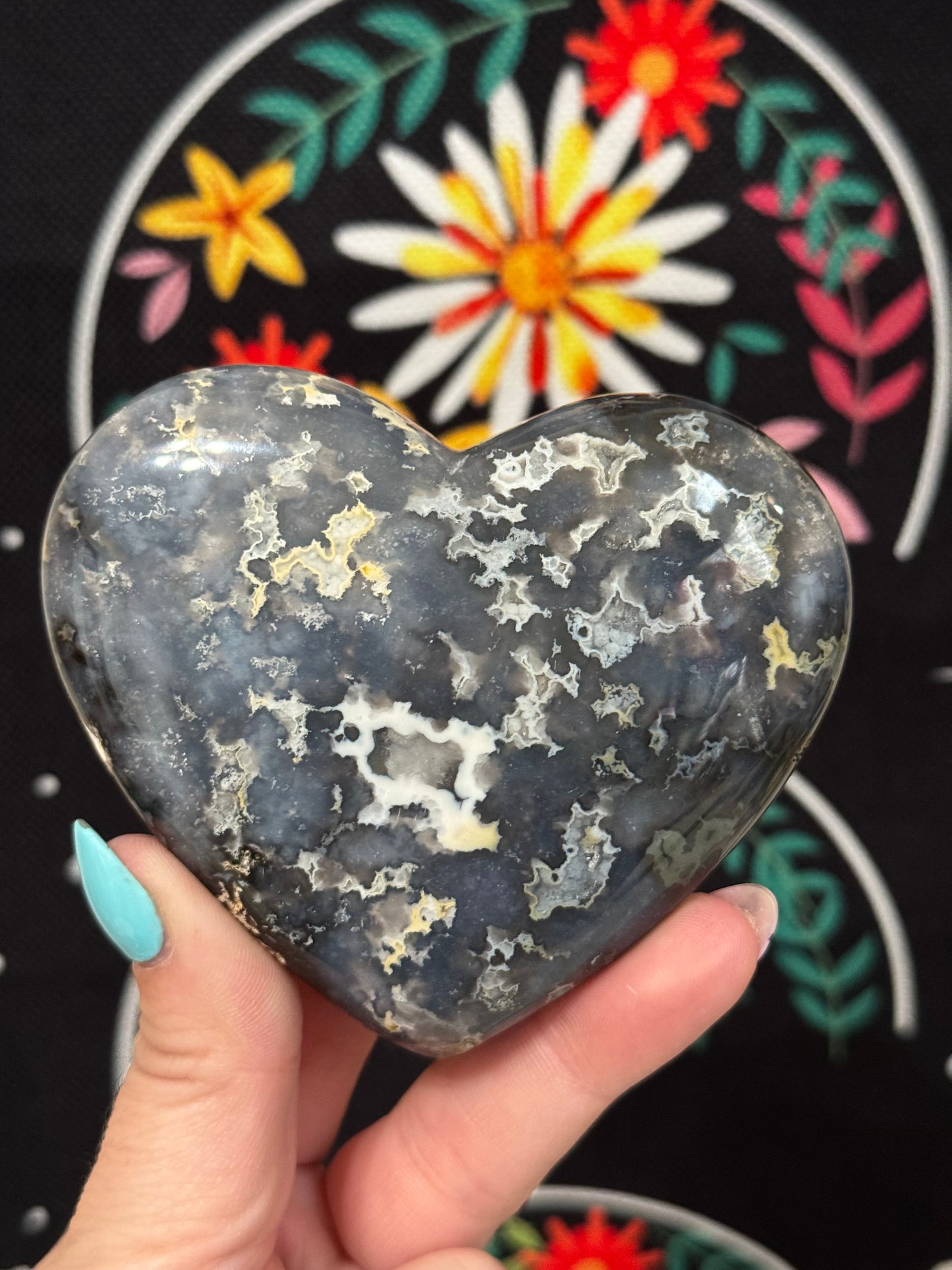 Blue Plume Agate Heart