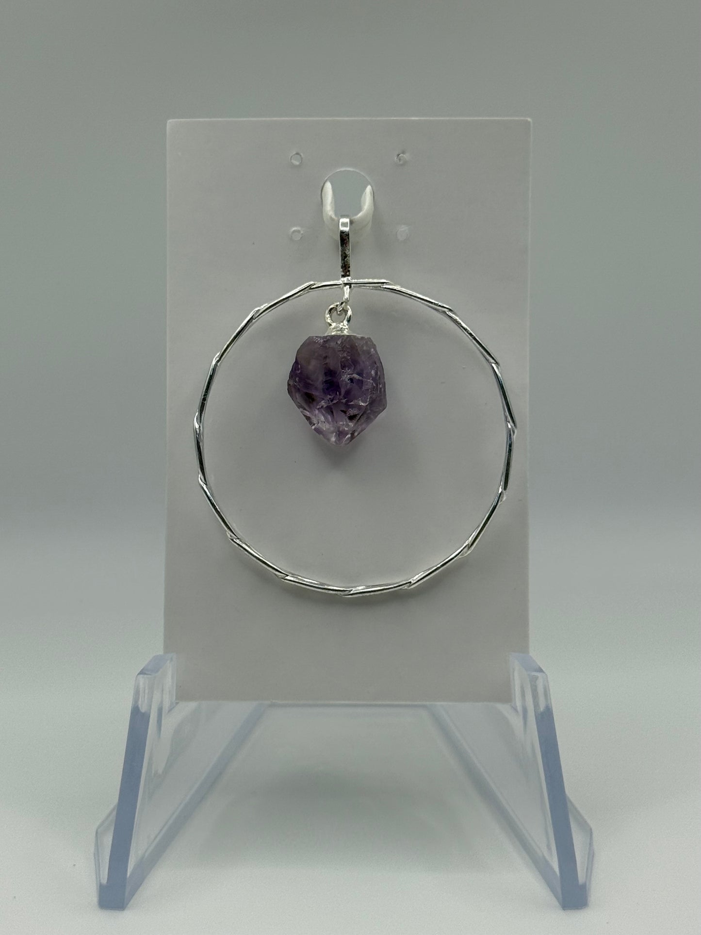 Silver Circle Pendant with Amethyst