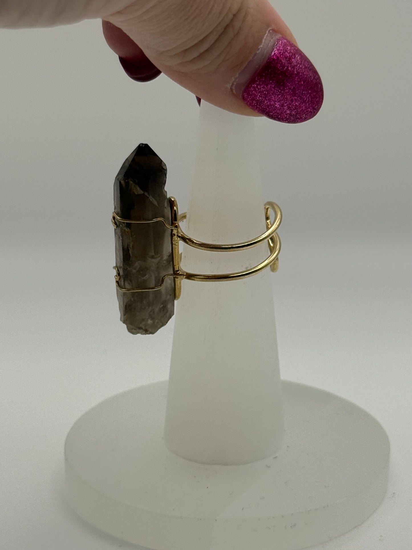 Smokey Quartz Adjustable Ring (gold)
