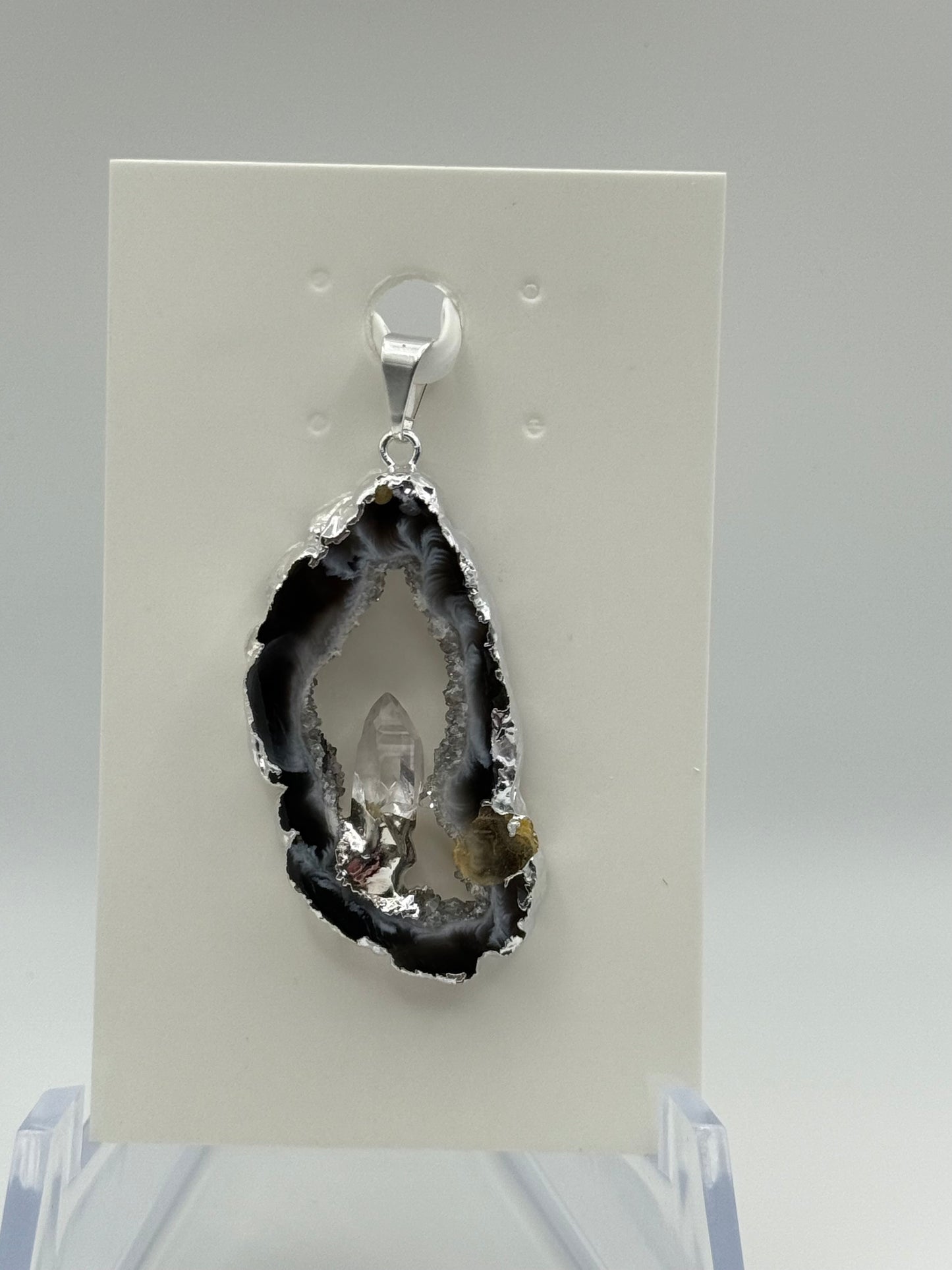 Agate Slice with Quartz Pendant (silver)
