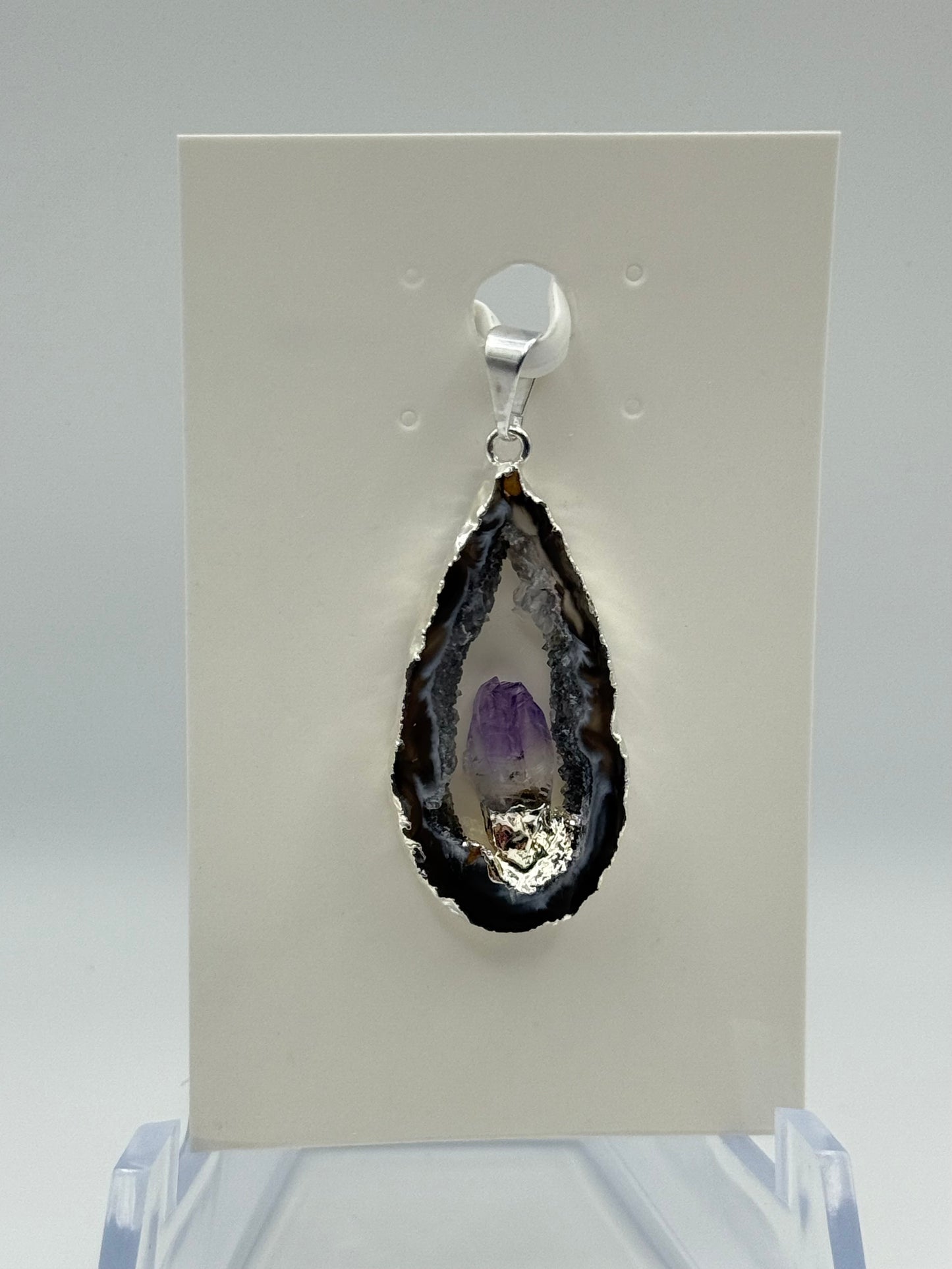 Agate Slice with Amethyst Pendant (silver)