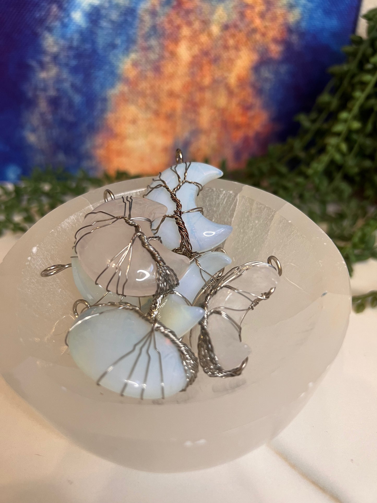 Opalite or Rose Quartz Moon Pendant