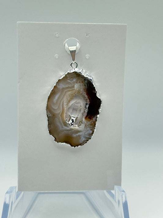 Agate Slice with Quartz Pendant (silver)