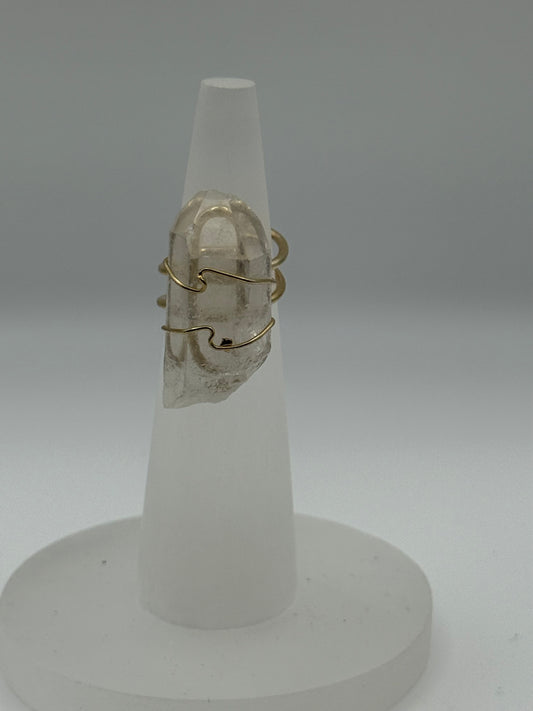 Clear Quartz Adjustable Ring (gold)