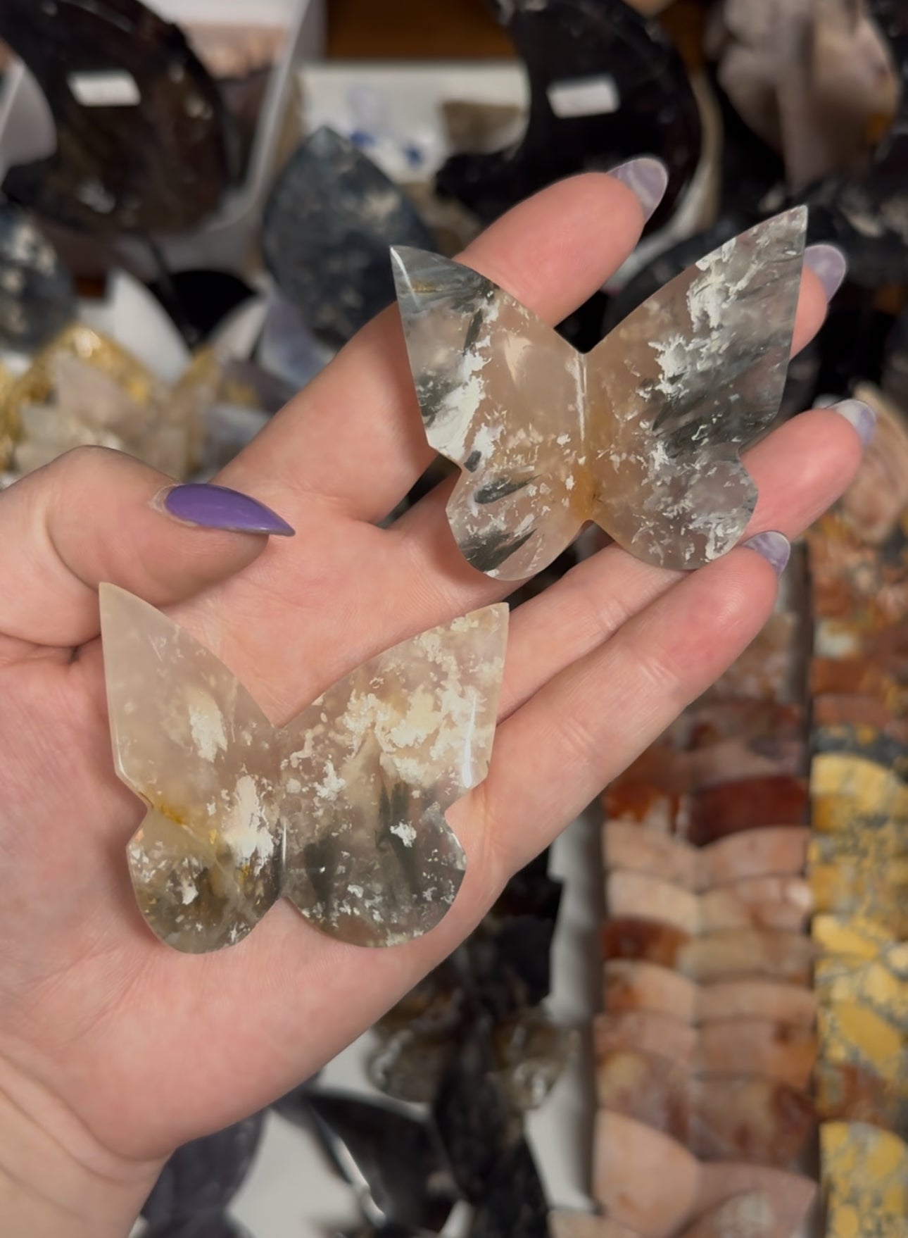 Pink Plume Agate Butterfly
