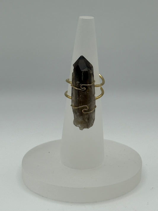 Smokey Quartz Adjustable Ring (gold)