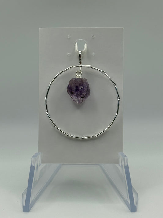 Silver Circle Pendant with Amethyst
