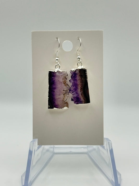 Amethyst Slice Earrings (silver)