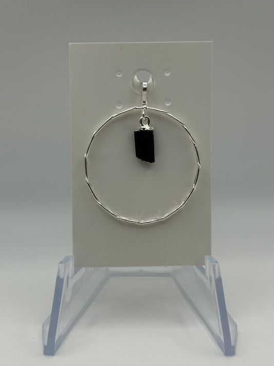 Silver Circle Pendant with Black Tourmaline
