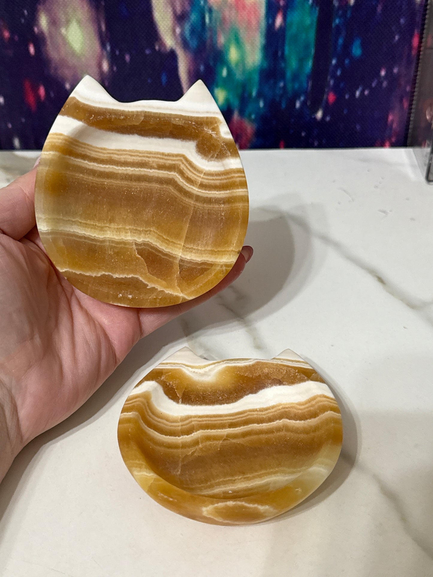 Orange calcite cat bowl