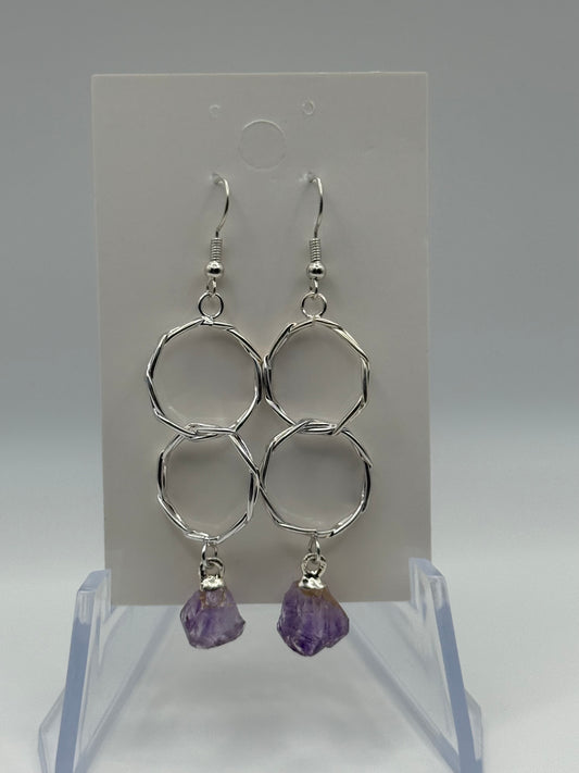 Amethyst Silver Circle Earrings
