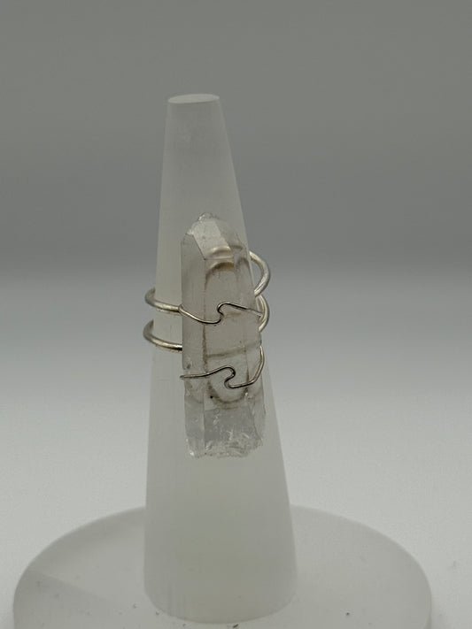 Clear Quartz Adjustable Ring (silver)