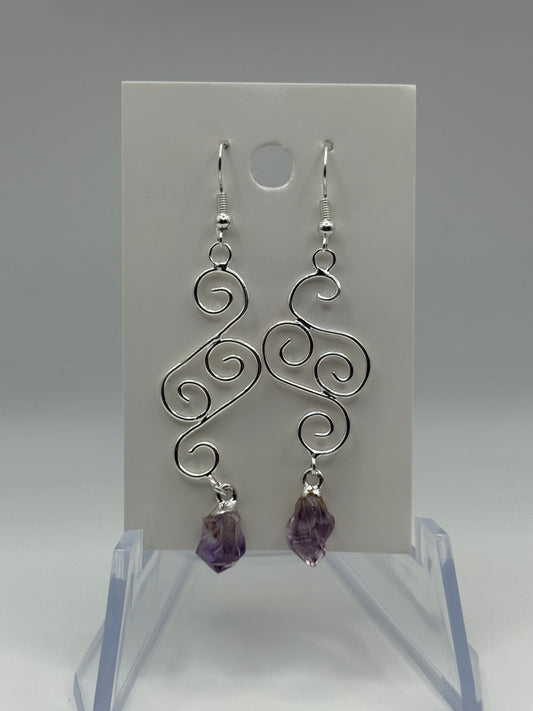 Amethyst Silver Swirl Earrings