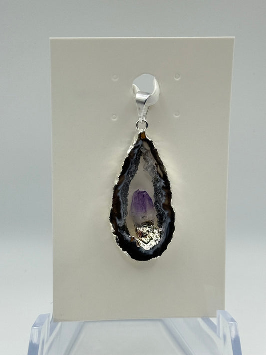 Agate Slice with Amethyst Pendant (silver)